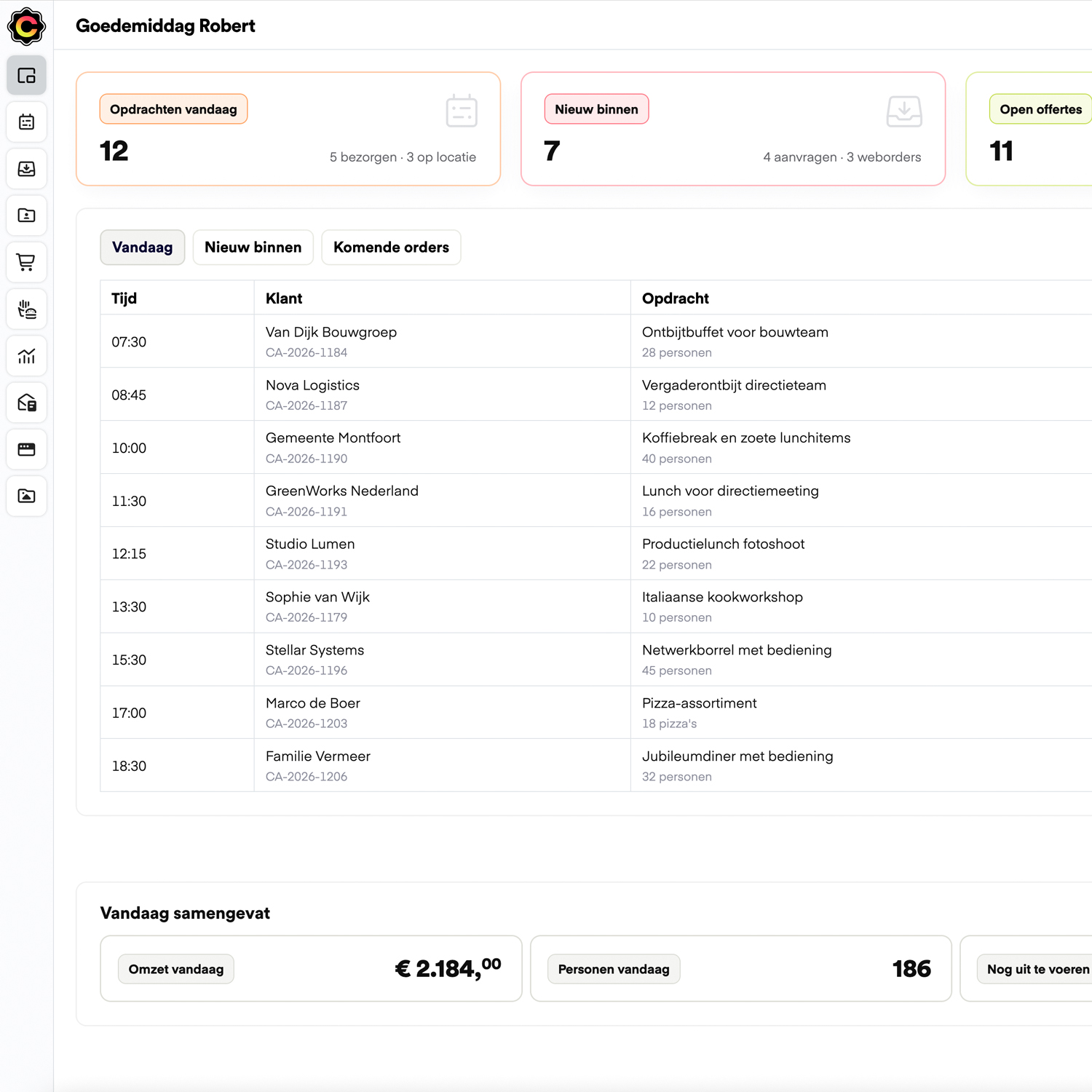Planning en werkproces in CaterAssist