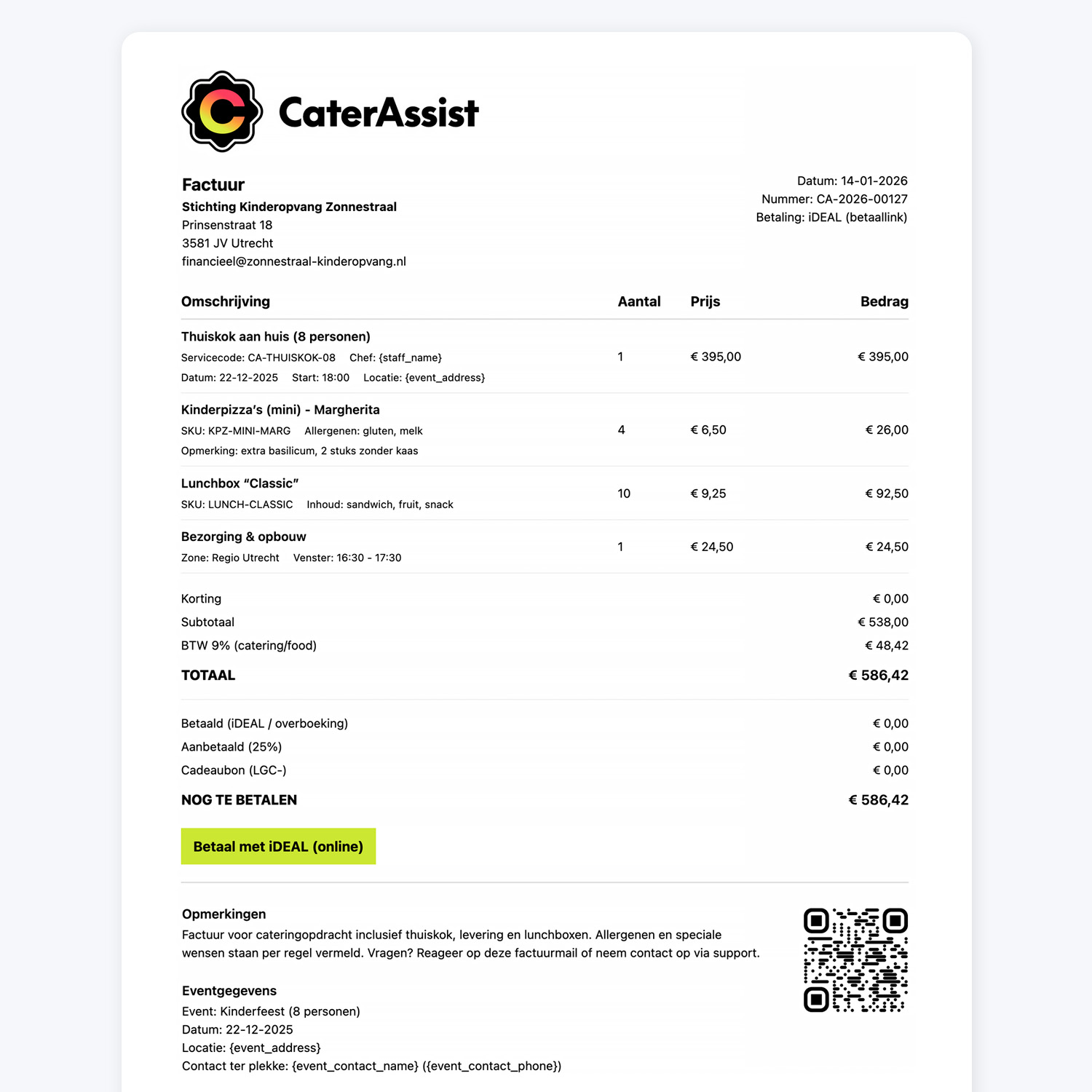 Pakketten en mogelijkheden van CaterAssist